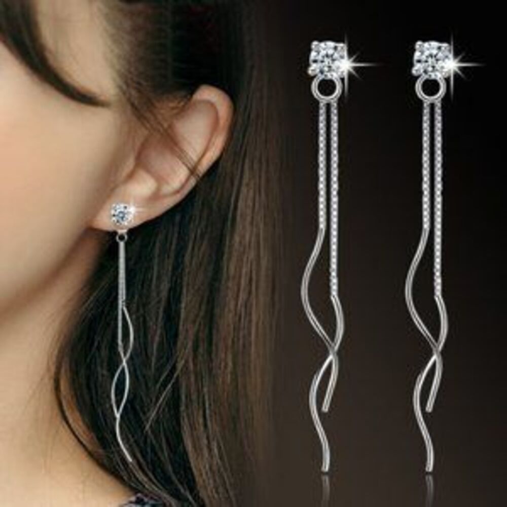 NEW 925 Sterling Silver Diamond Swirl Earrings